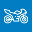 A motorcycle icon depicting accident claims on a blue background.