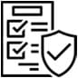 A shield icon symbolizing protection with a check mark representing safety measures.