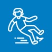An icon representing a slip and fall accident claim on a blue background.