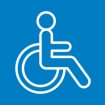 A wheelchair icon representing disability claims on a blue background.