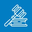 An icon of a gavel representing criminal law on a blue background.