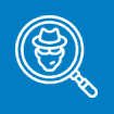An icon depicting dishonesty and offences, featuring a magnifying glass on a blue background.