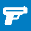 A firearms icon on a blue background.