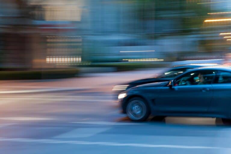 Car speeding on the street in San Francisco